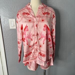 NastyGal Satin Western Placement Print Shirt and Short Set, 8